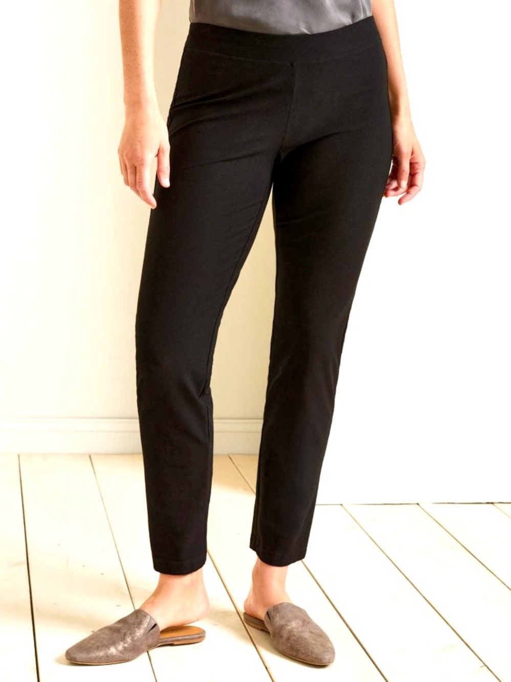 Eileen Fisher Black Washable Stretch Crepe Slim Ankle Pant Size Large Pull-on